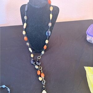 Vibrant Beaded Necklace with Blue and Orange Accents